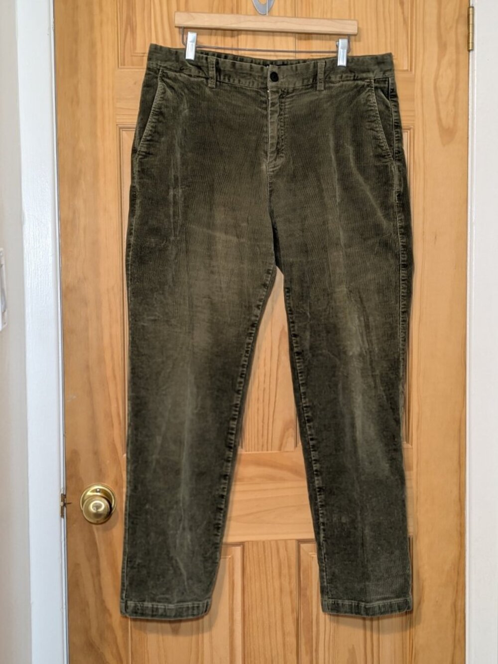 Frank And Oak Mens Corduroy Pants 34 Olive Green Relaxed Tapered Fit